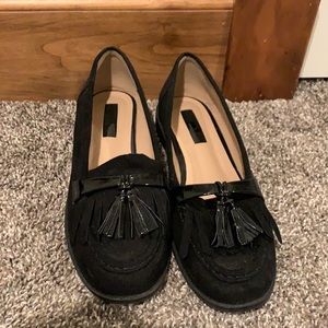Women’s black faux suede loafers